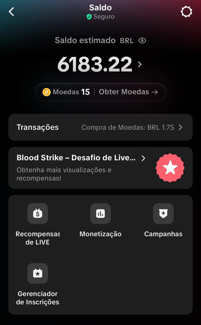 Registro pessoal de saldo estimado em transmissões ao vivo
